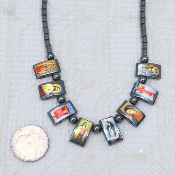 Hematite Bead Icon Necklace 18 inches for Women's Gift Stocking Stuffer - Picture 4 of 9